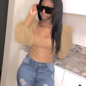 Long sleeve vegan leather corset blouse